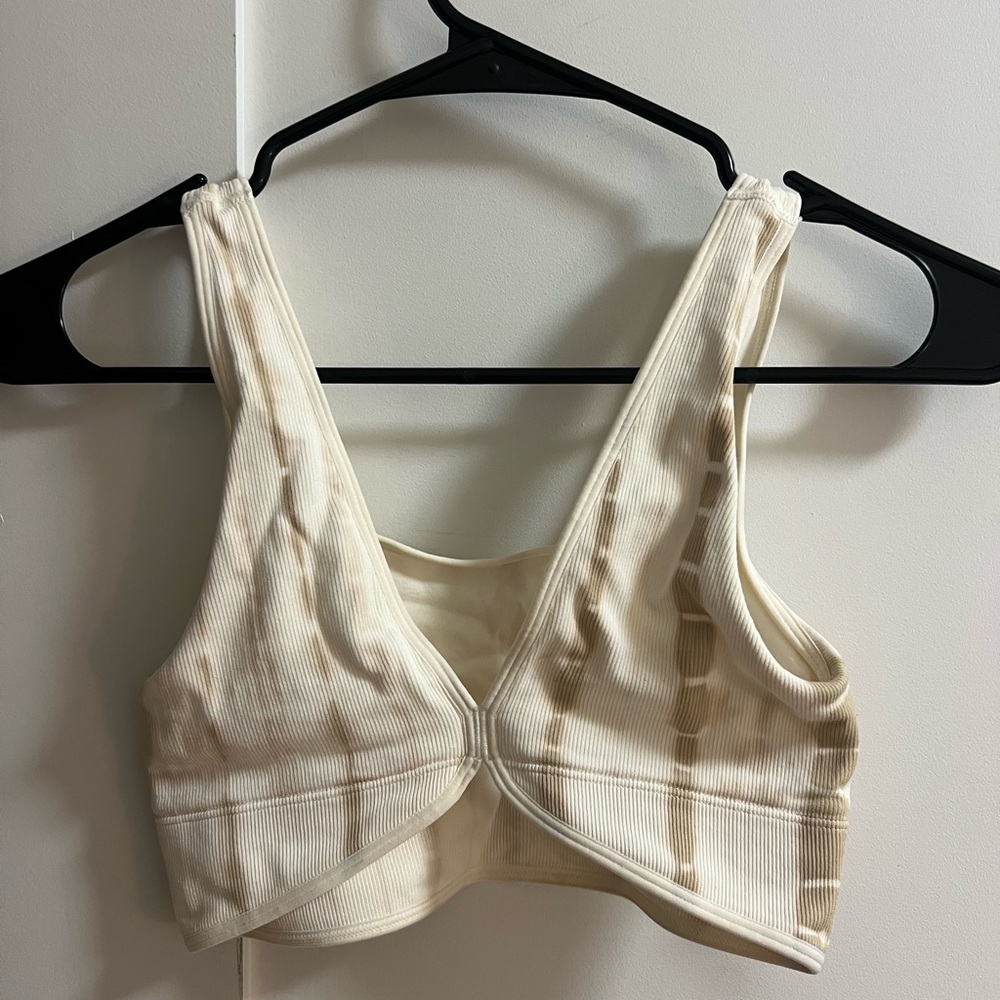 Cream Ribbed Sports Bra